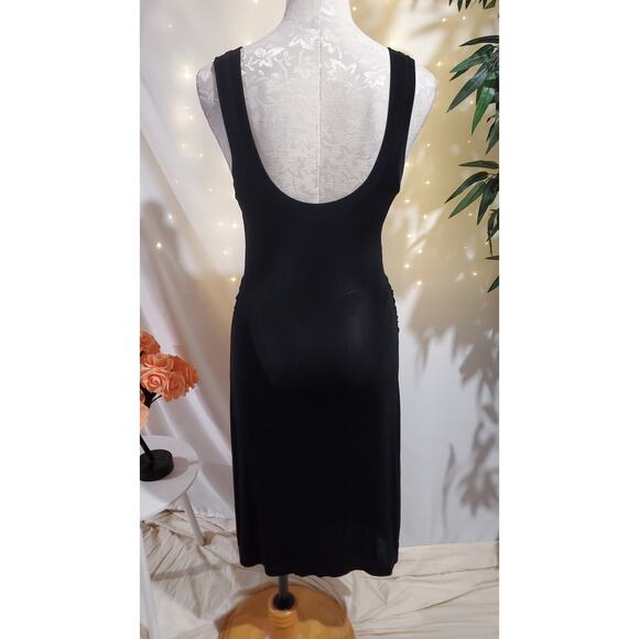 Boston Proper Slinky Stretch Knit Scoop Ruched Midi Travel Dress Size XS Black - Picture 3 of 9